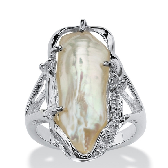 🎁NWT Sterling Silver Genuine Cultured FreshWater White Pearl & Round Topaz Ring - Picture 2 of 12